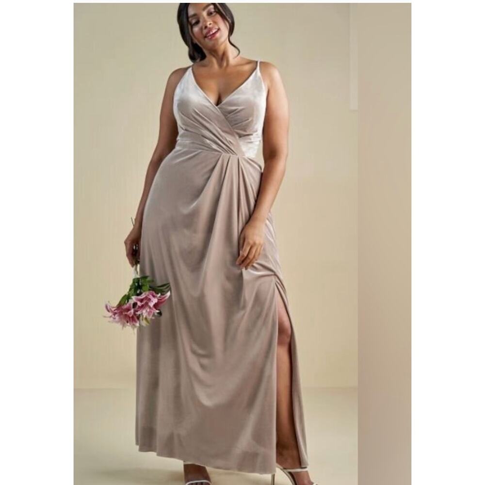 B2 Jasmine Stretch Velvet Formal Bridesmaid Gown B203065 Latte 14